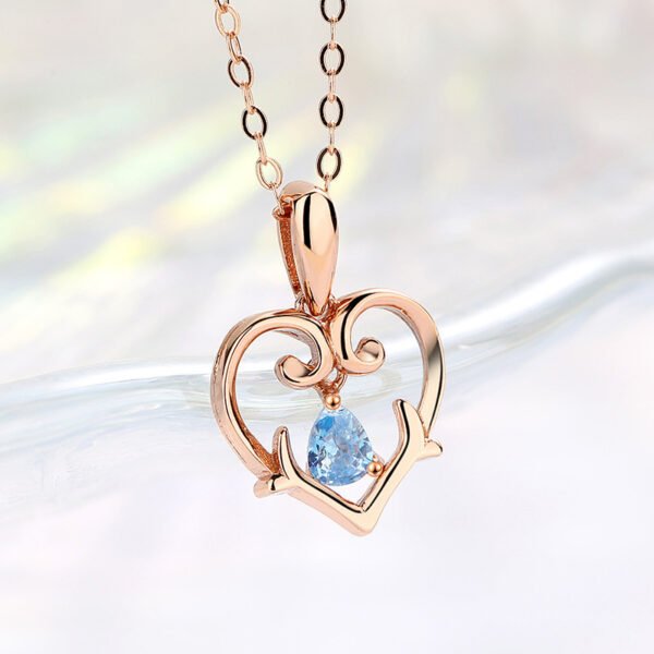 Heart - Shaped Silver Necklace with Blue Gem - Image 2