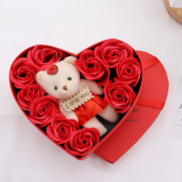 Heart - Shaped Soap Flower & Bear Gift Box