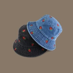 Women's Embroidered Strawberry Bucket Hat