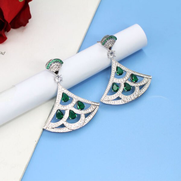 Fan-Shaped Green Zircon Earrings - Image 2
