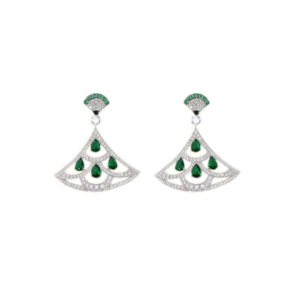 Fan-Shaped Green Zircon Earrings - Image 3