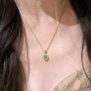 Vintage Blue Geometric Pendant Necklace
