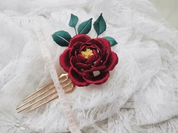 Handmade Rose Flower - Wrapped Hairpin - Image 2