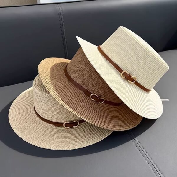 Flat Straw Hat - Summer Seaside UV Protection - Image 2