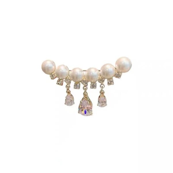 Elegant Pearl & Zircon Tassel Brooch - Image 2