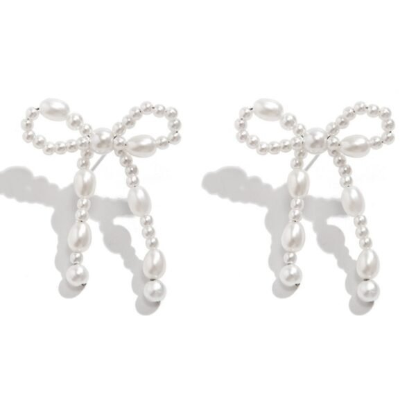 Bow - Shaped Pearl Earrings - Image 2