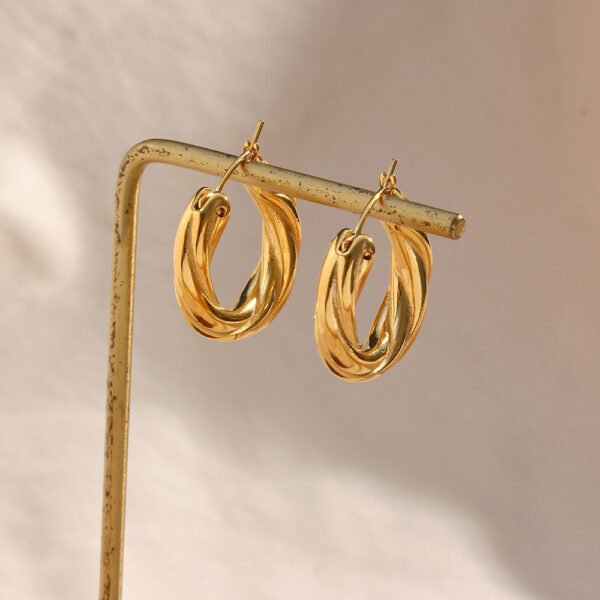 Gold - Plated Geometric Hoop Earrings - Image 3