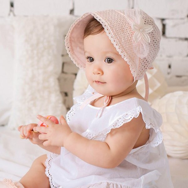 Children's Cotton Beanie Cap with Sweet Lace - Image 2