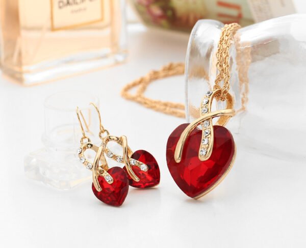 Heart-Shaped Crystal Earrings & Necklace Set - Image 3