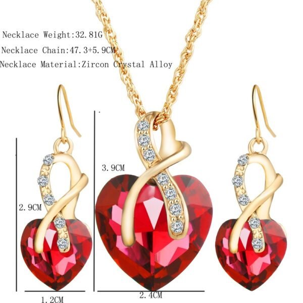 Heart-Shaped Crystal Earrings & Necklace Set - Image 2