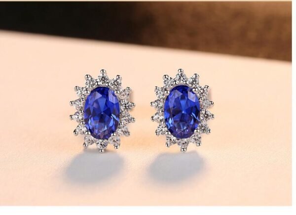 Royal Blue Gem Stud Earrings - Image 3