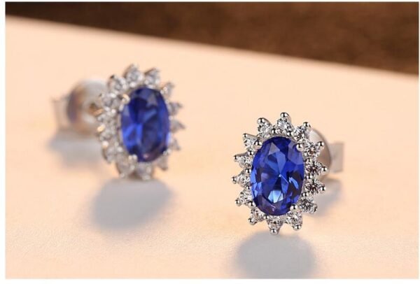 Royal Blue Gem Stud Earrings - Image 4