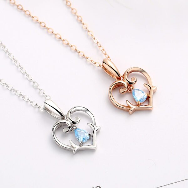 Heart - Shaped Silver Necklace with Blue Gem - Image 5