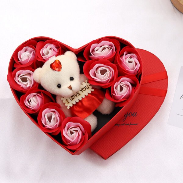 Heart - Shaped Soap Flower & Bear Gift Box - Image 6
