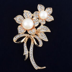 Pearl & Rhinestone Flower Brooch