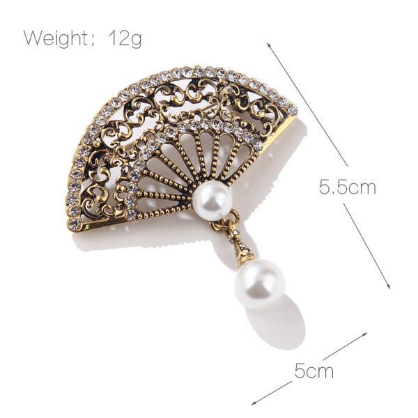 Retro Fan - Shaped Pearl & Zircon Brooch - Image 7