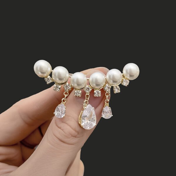 Elegant Pearl & Zircon Tassel Brooch - Image 3