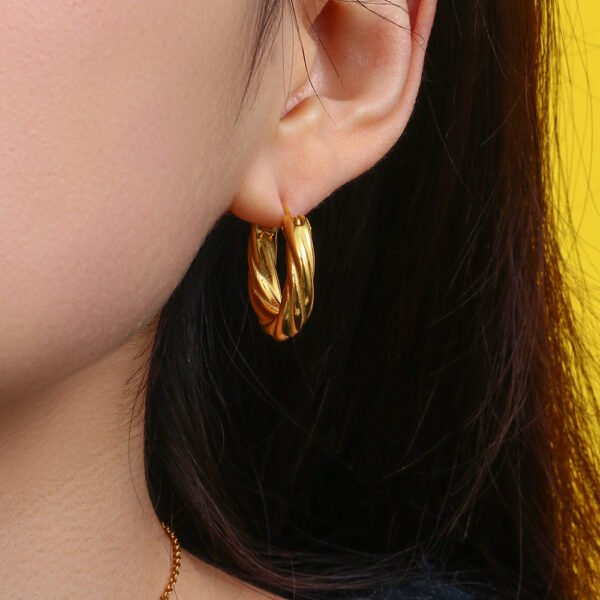 Gold - Plated Geometric Hoop Earrings - Image 4