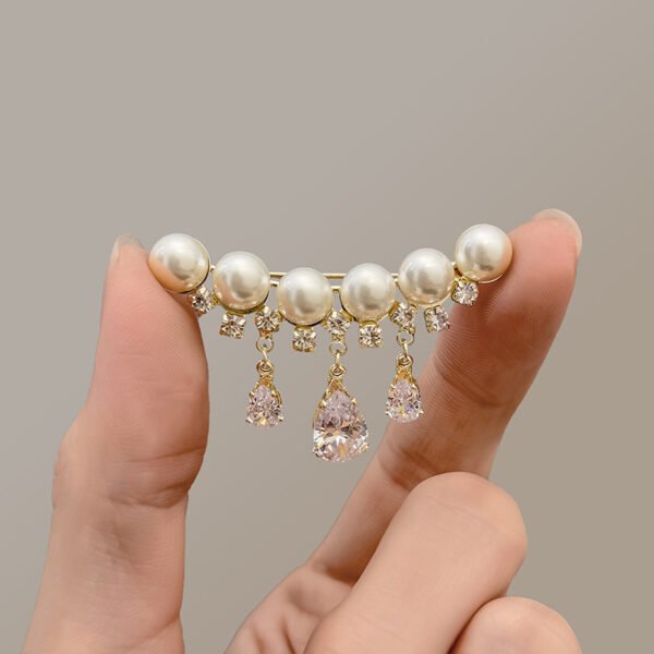 Elegant Pearl & Zircon Tassel Brooch - Image 5
