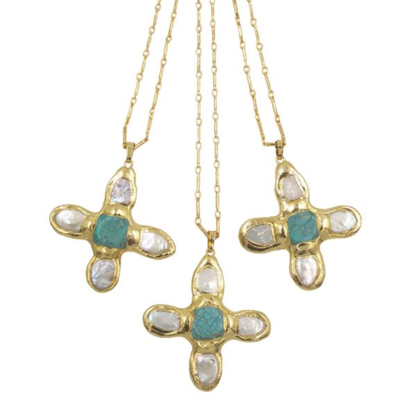 Turquoise Pearl Geometric Copper Necklace - Image 3