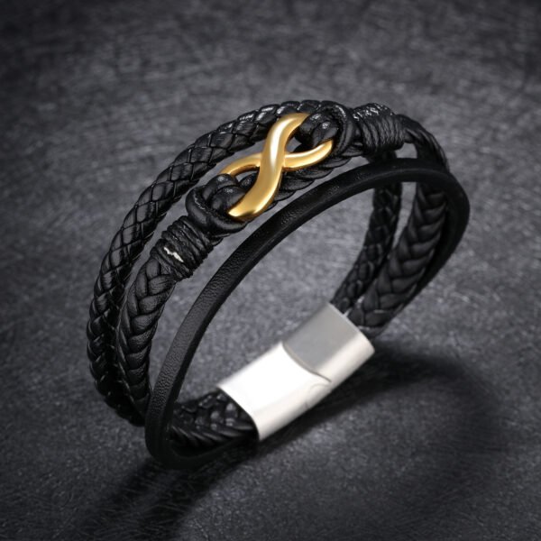 Titanium Steel Infinity Leather Bracelet - Image 9