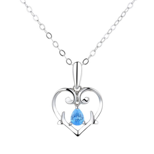 Heart - Shaped Silver Necklace with Blue Gem - Image 3
