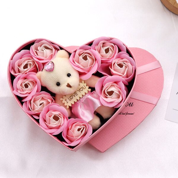 Heart - Shaped Soap Flower & Bear Gift Box - Image 8