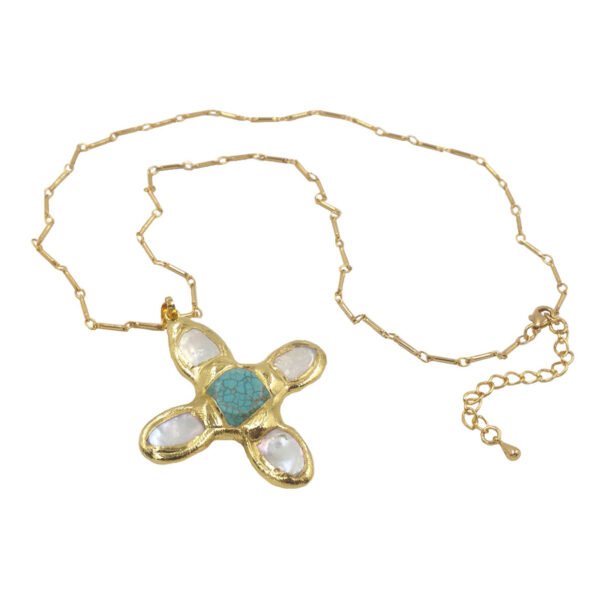 Turquoise Pearl Geometric Copper Necklace - Image 4