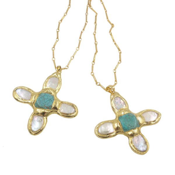 Turquoise Pearl Geometric Copper Necklace - Image 6