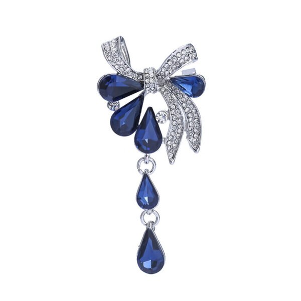 Elegant Royal Blue Bowknot Crystal Brooch - Image 4
