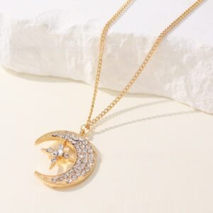 Elegant Moon & Star Zircon Necklace