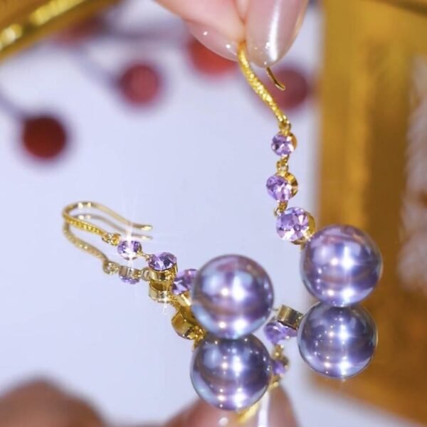 Purple Pearl Tassel Ear Hooks - Image 4
