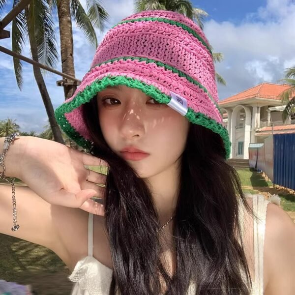 Sweet Woven Straw Bucket Hat - Image 2