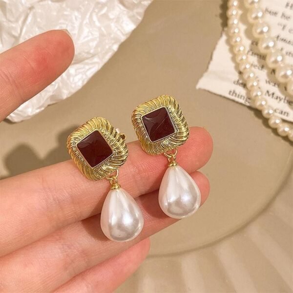 Vintage Geometric Pearl Earrings - Image 2