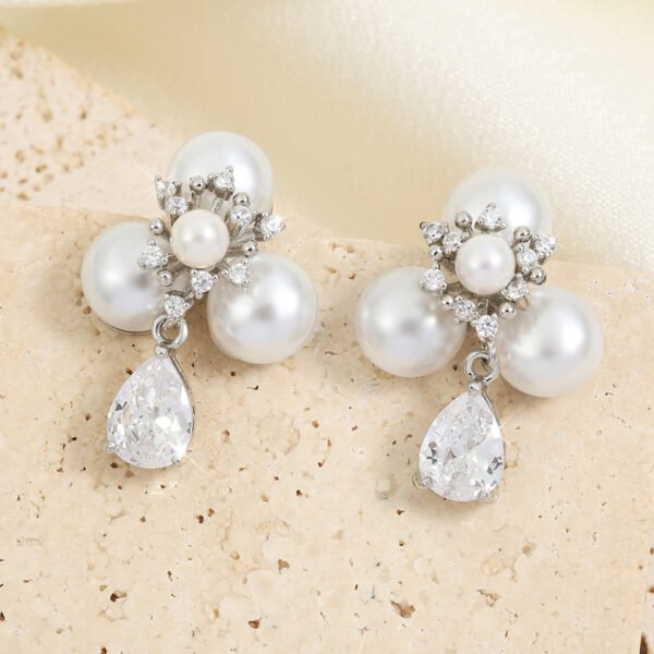 Pearl Stamen Zircon Water Drop Earrings - Image 4