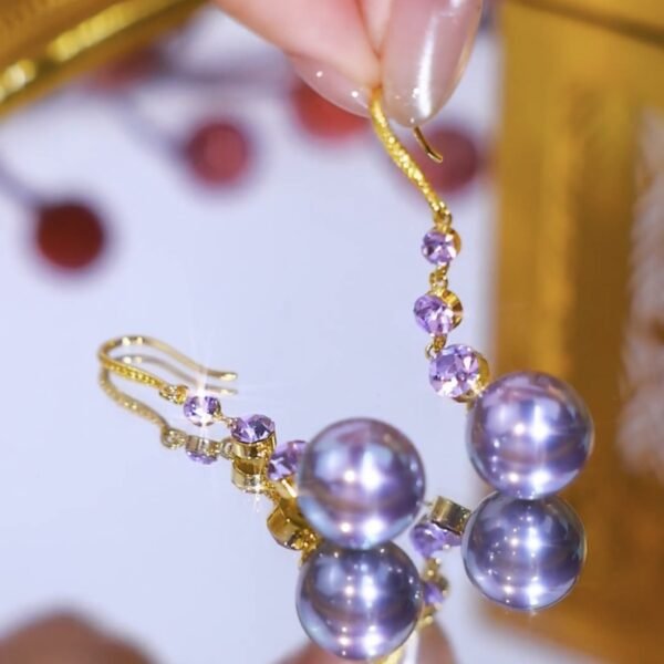 Purple Pearl Tassel Ear Hooks - Image 2