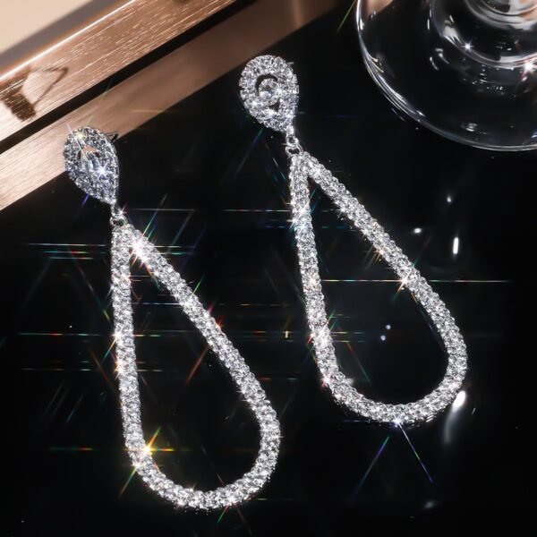 Rhinestone Geometric Teardrop Earrings - Image 3