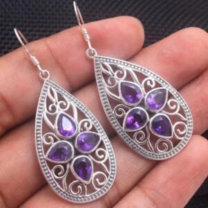 Filigree Teardrop Earrings with Amethyst Gemstones