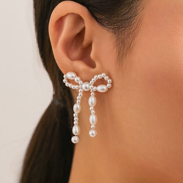 Bow - Shaped Pearl Earrings - Image 7