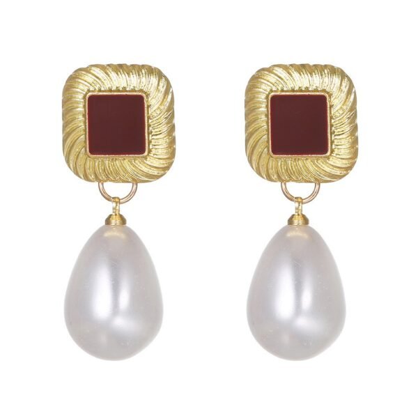 Vintage Geometric Pearl Earrings - Image 3