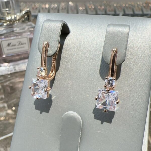 Square Zircon Drop - Shaped Earrings - Image 3