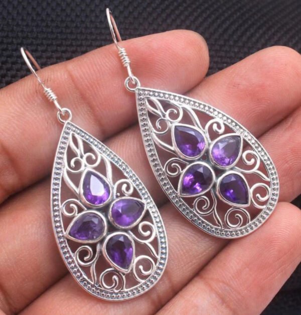 Filigree Teardrop Earrings with Amethyst Gemstones - Image 2