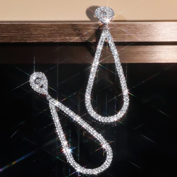 Rhinestone Geometric Teardrop Earrings - Image 2