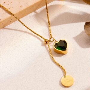 Emerald Love Titanium Steel Necklace