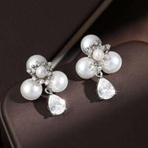 Pearl Stamen Zircon Water Drop Earrings