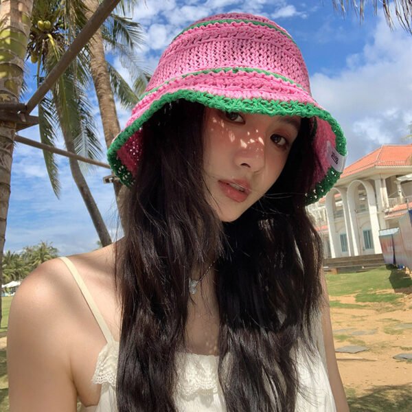 Sweet Woven Straw Bucket Hat - Image 6