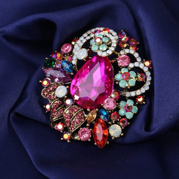 Colorful Zircon - Inlaid Flower Brooch - Image 2