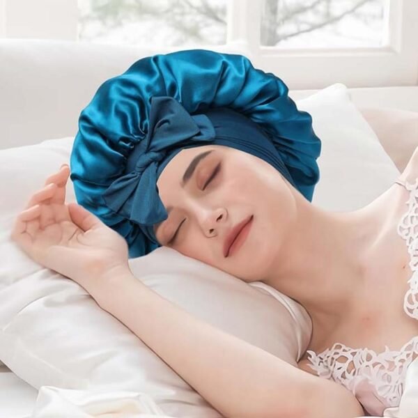 Stretch Ribbon Bowknot Silk Round Cap - Image 9