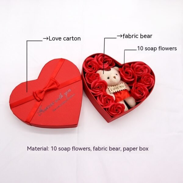 Heart - Shaped Soap Flower & Bear Gift Box - Image 4