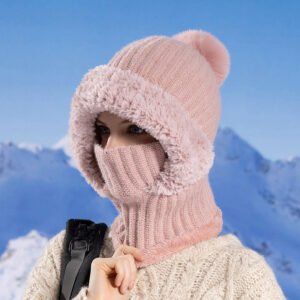 Women's Winter Knitted Hat Scarf Mask One - piece